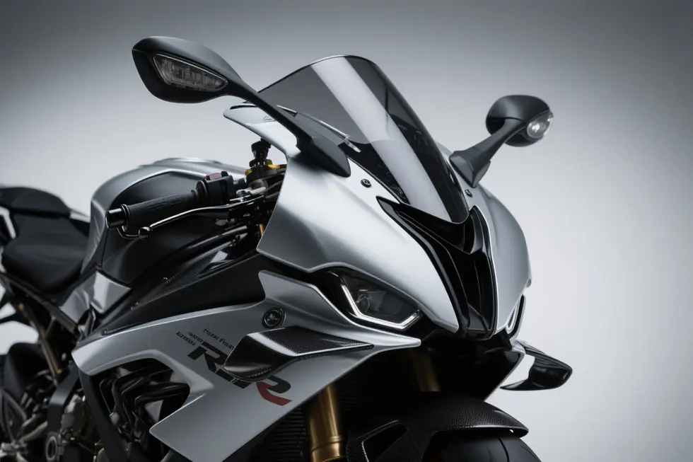 Front view of a sport motorcycle showcasing its streamlined front fairing.