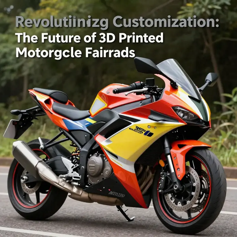 Motorcycle with colorful 3D printed fairings in an outdoor environment, representing advanced motorcycle design.