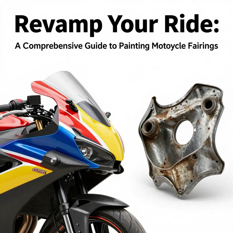 A detailed step-by-step illustration of the motorcycle fairing painting process.