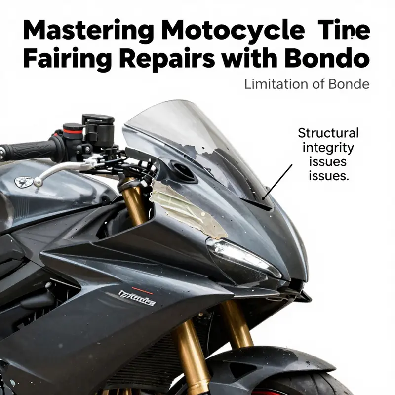 Step-by-step application of Bondo on a motorcycle fairing, demonstrating the repair process.