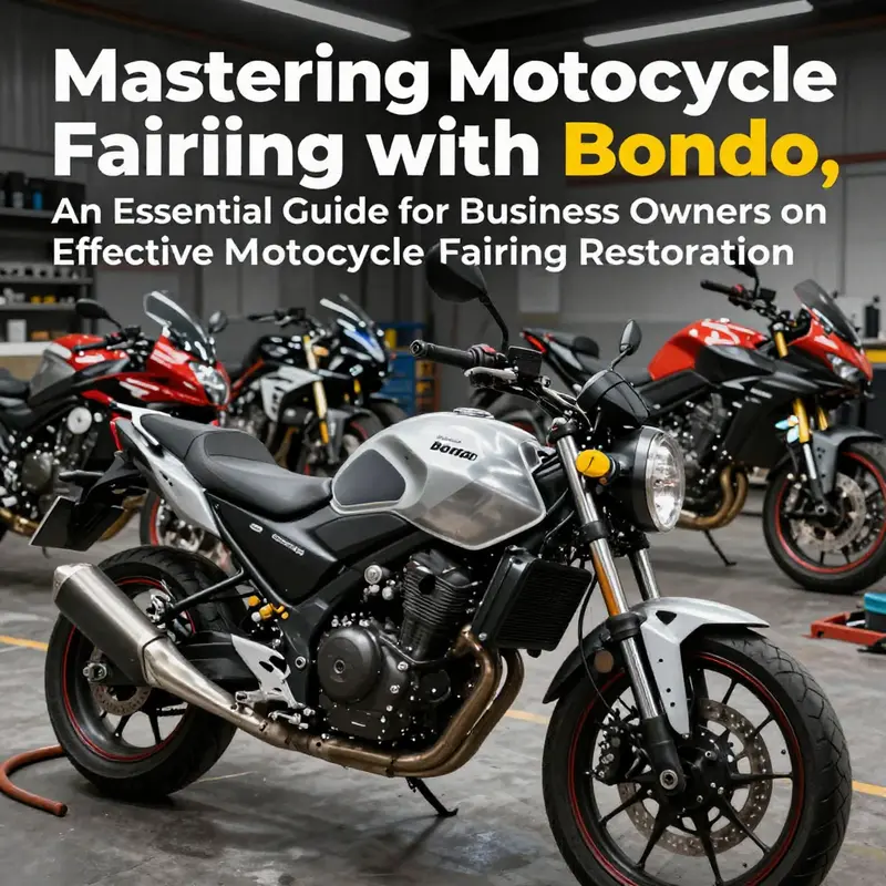 Motorcycles undergoing fairing repairs in a garage setting, showcasing the application of Bondo.