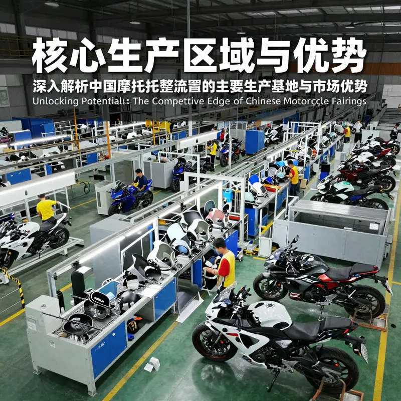 A busy manufacturing plant dedicated to motorcycle fairing production in China.