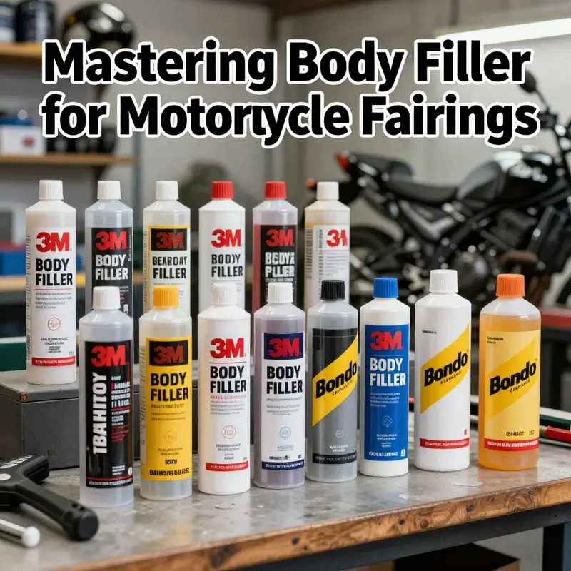 Applying body filler to motorcycle fairings to effectively fill in dents and cracks.