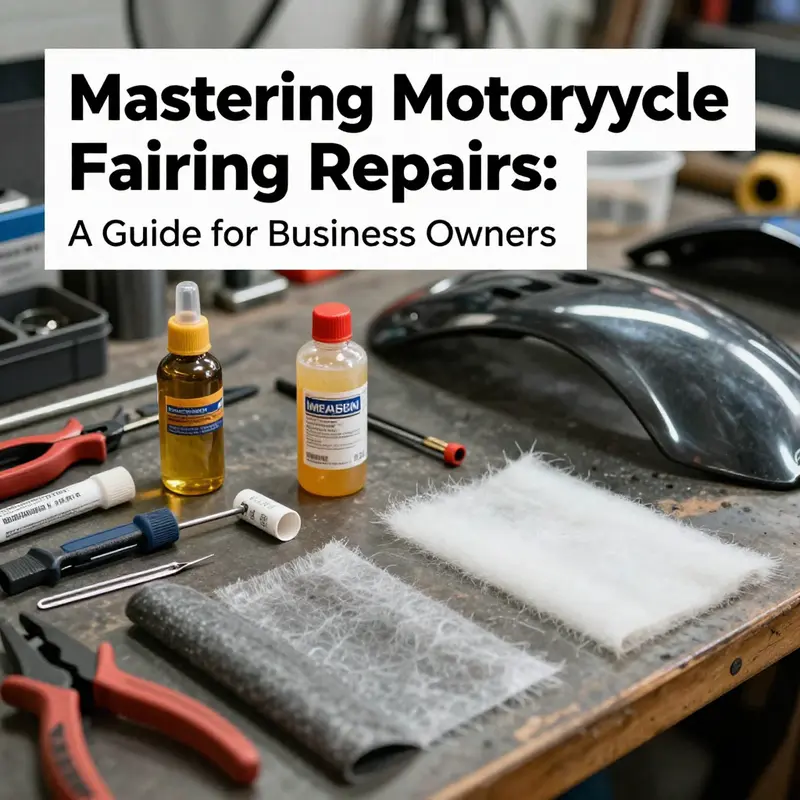 Mechanic assessing damage on a motorcycle fairing to determine repair needs.