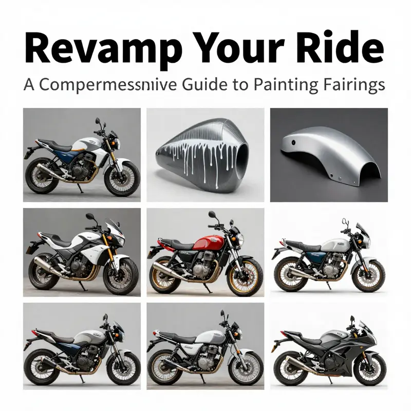 A detailed step-by-step illustration of the motorcycle fairing painting process.