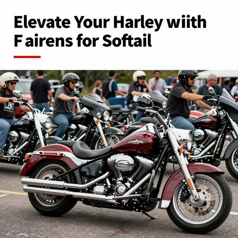 A group of motorcycle riders showcasing their Harley-Davidson Softails with different styles of fairings, highlighting motorcycle culture.
