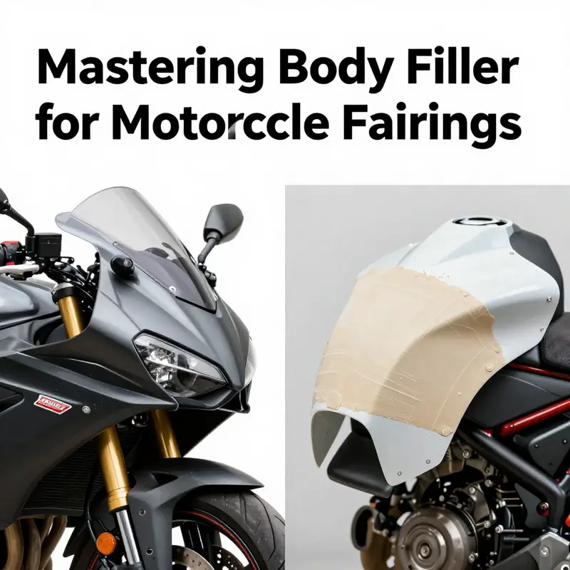 Applying body filler to motorcycle fairings to effectively fill in dents and cracks.