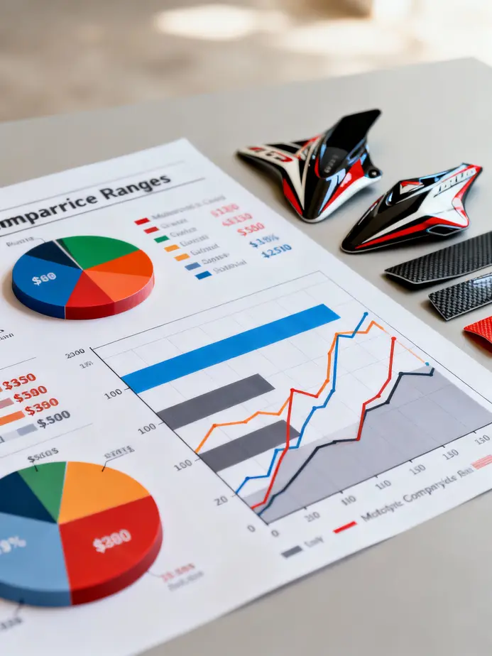 A selection of pre-made and custom motorcycle fairing decals, highlighting diversity in design and branding.