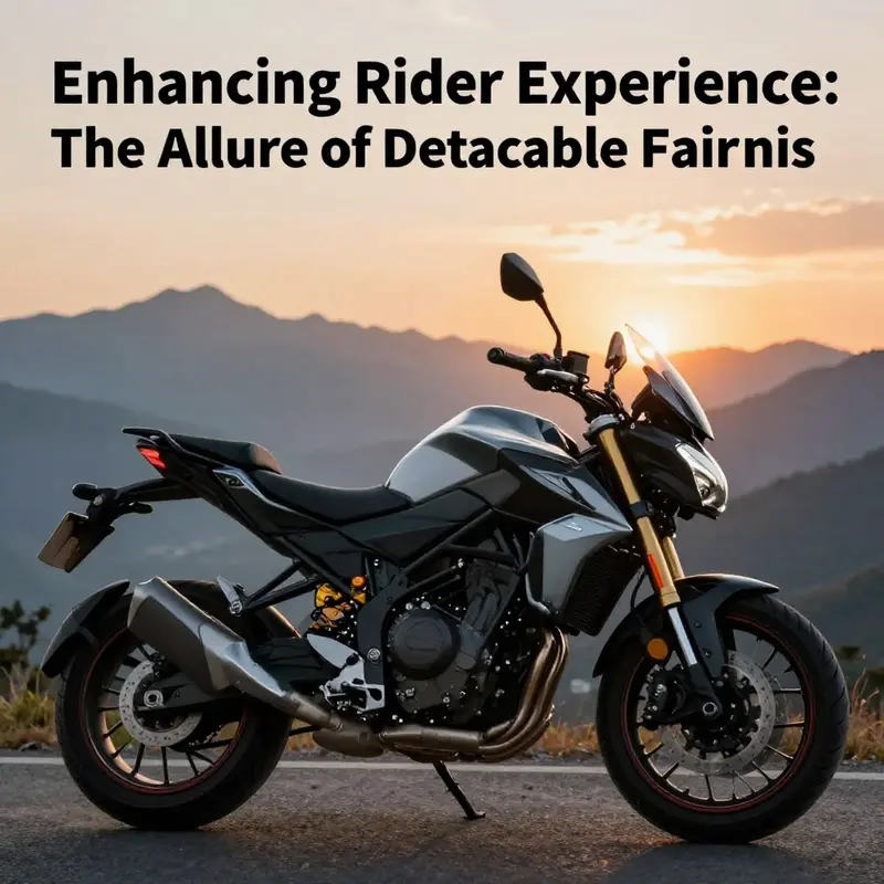 A motorcycle with a detachable fairing in front of a mountain sunset, embodying adventure and versatility.