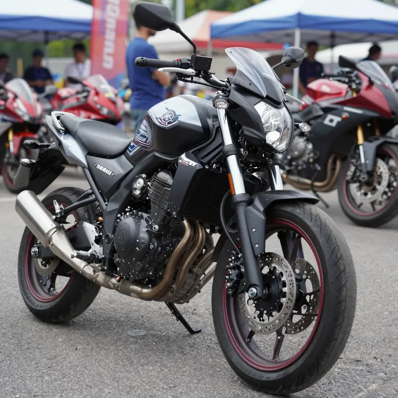 A well-customized Yamaha Road Star, featuring distinct aftermarket fairings that enhance its visual and aerodynamic profile.