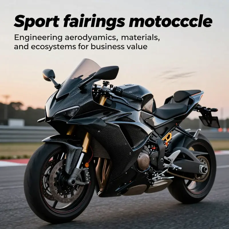 Sport motorcycle with aero fairings on track, wind flow visualization, and rider in aero tuck.