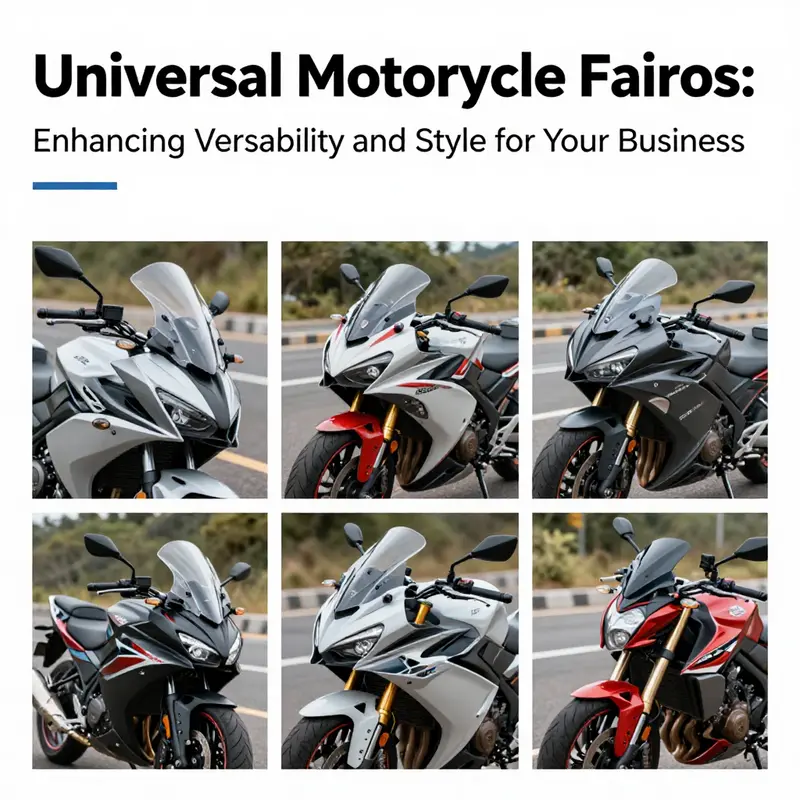 A collection of motorcycles with universal fairings displayed in a picturesque outdoor setting, showcasing design versatility.