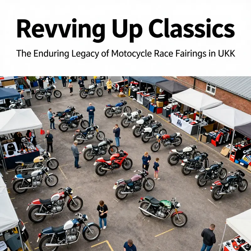 Classic motorcycles adorned with race fairings at a vintage UK racing event, showcasing their historical significance.