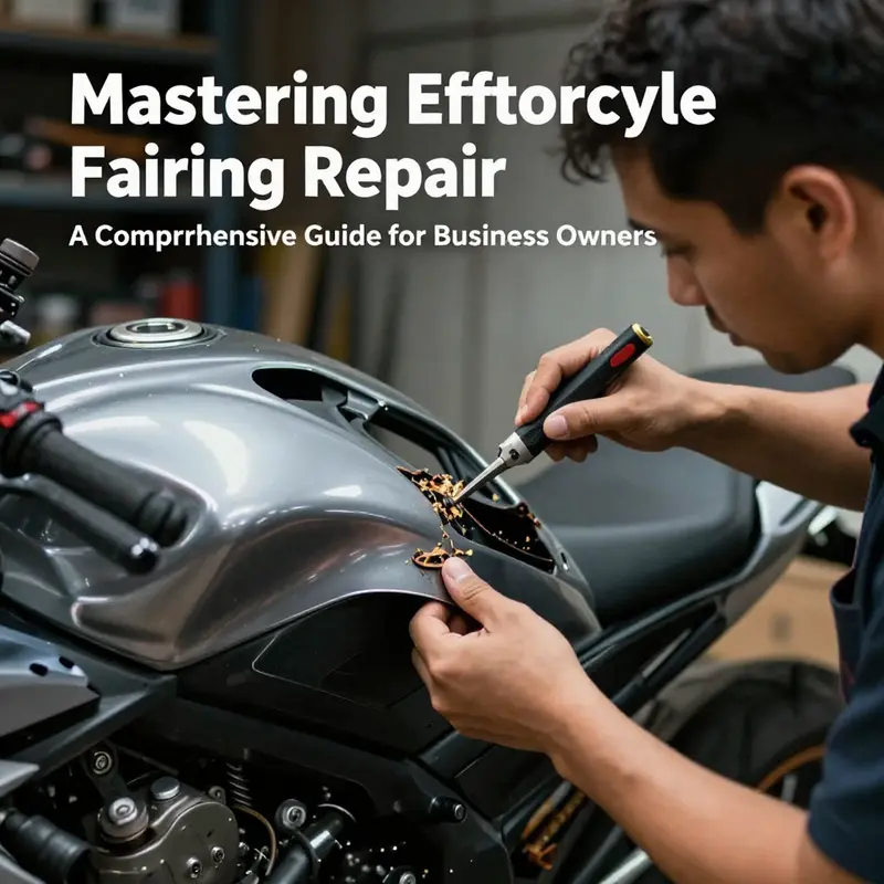 A damaged motorcycle fairing showing the need for repair, with tools ready for the restoration process.