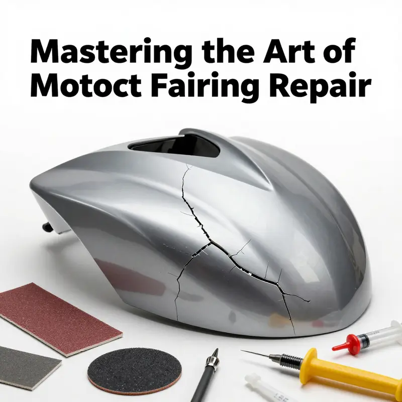Displaying essential tools and techniques used in the repair of cracked motorcycle fairings.