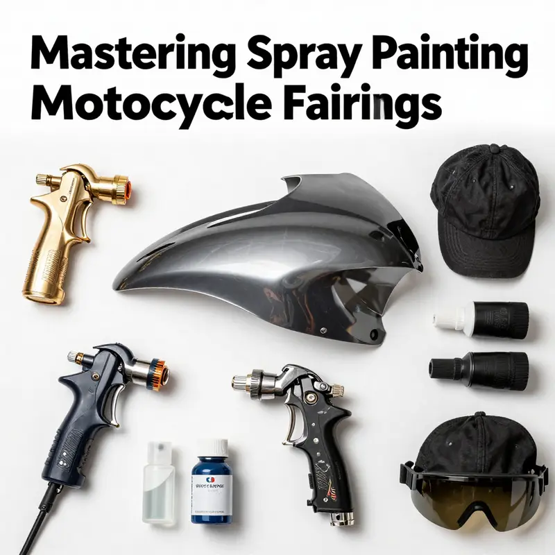 Step-by-step guide illustrating the spray painting process of motorcycle fairings.
