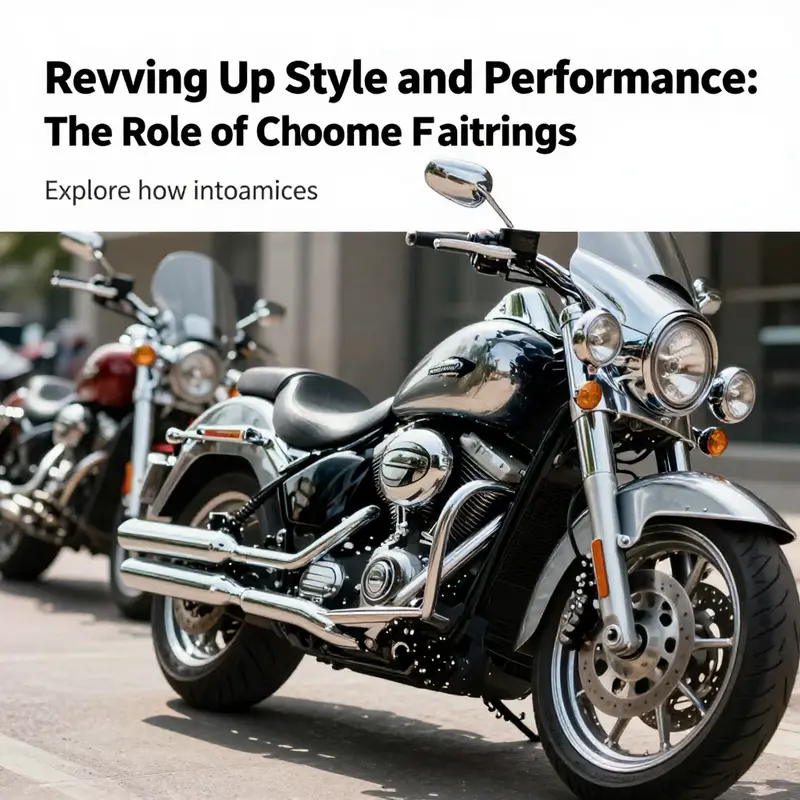 View of a motorcycle with chrome fairings, emphasizing its shiny appearance and structural integrity.