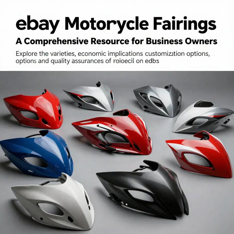 An artistic arrangement of various motorcycle fairings in different styles and materials, representing the options available on eBay.