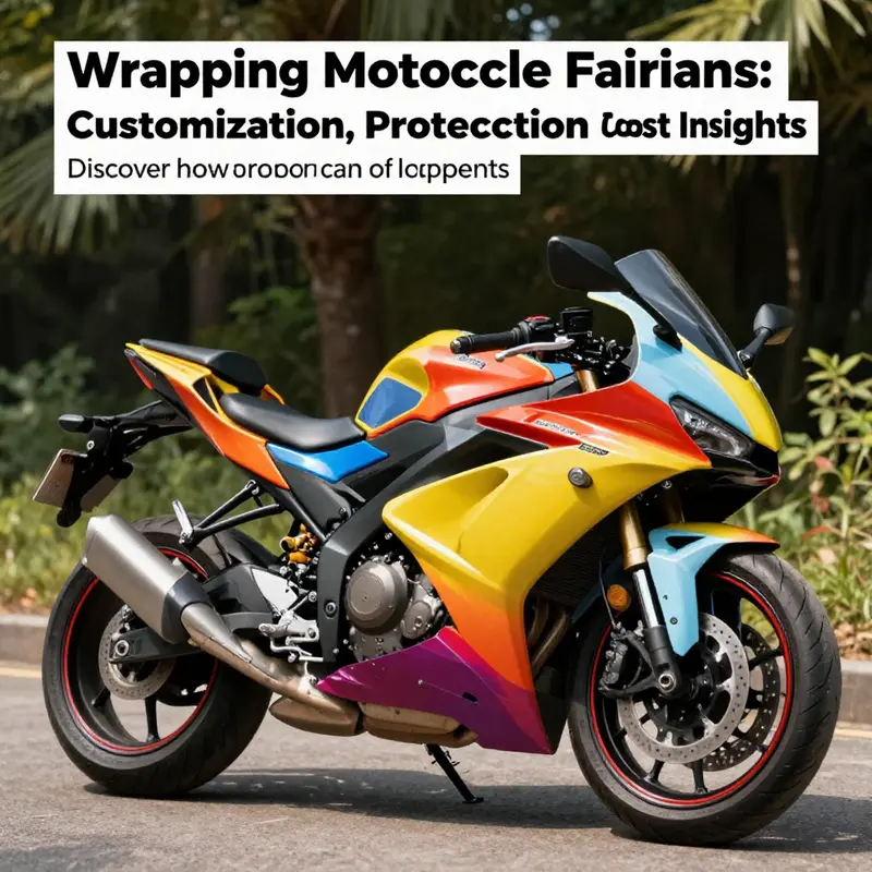 A motorcycle displaying colorful wrapped fairings, highlighting customization and protection aspects.