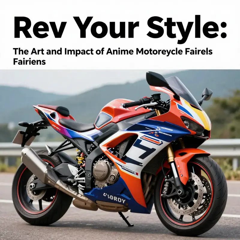 Motorcycle decorated with anime-themed fairings in a beautiful outdoor setting, showcasing artistic design.
