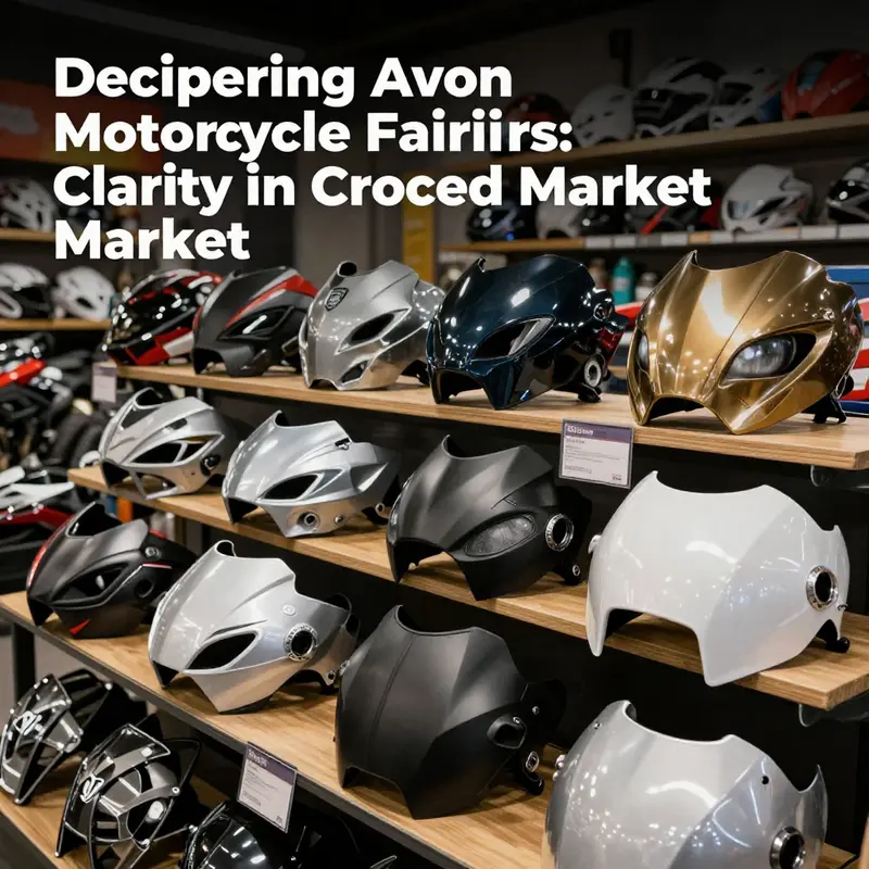 Display of various motorcycle fairings in a shop, illustrating the wide range of options available to customers.