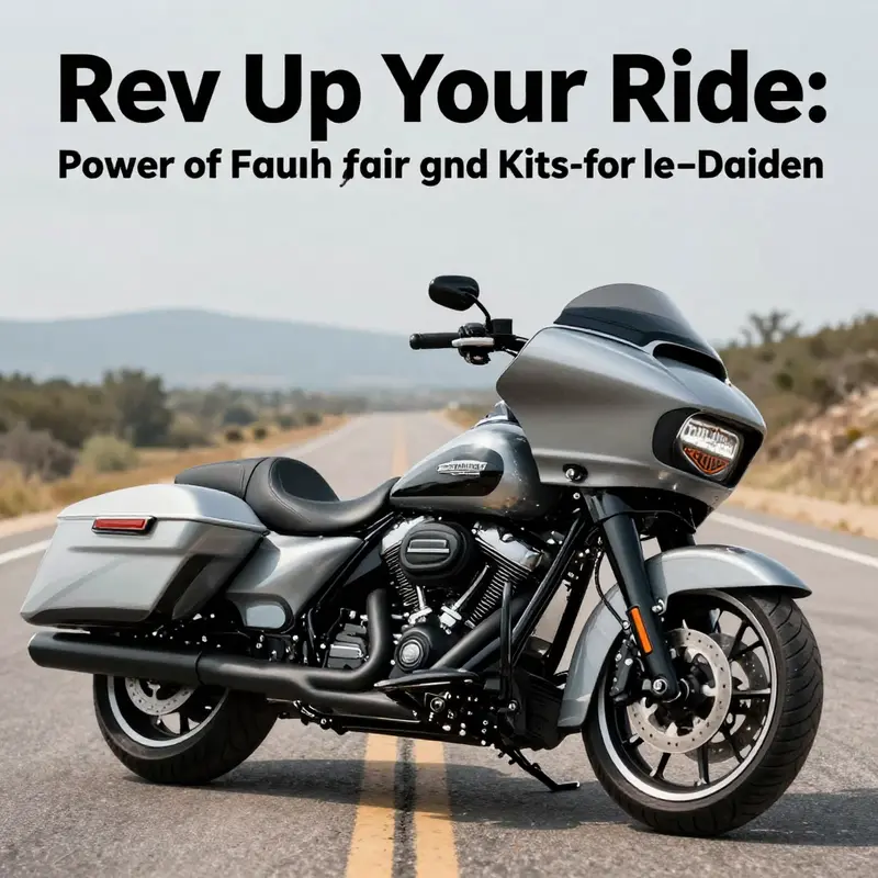A beautiful Harley-Davidson motorcycle outfitted with an impressive fairing kit, set against a backdrop of serene open roads, evoking a sense of adventure.