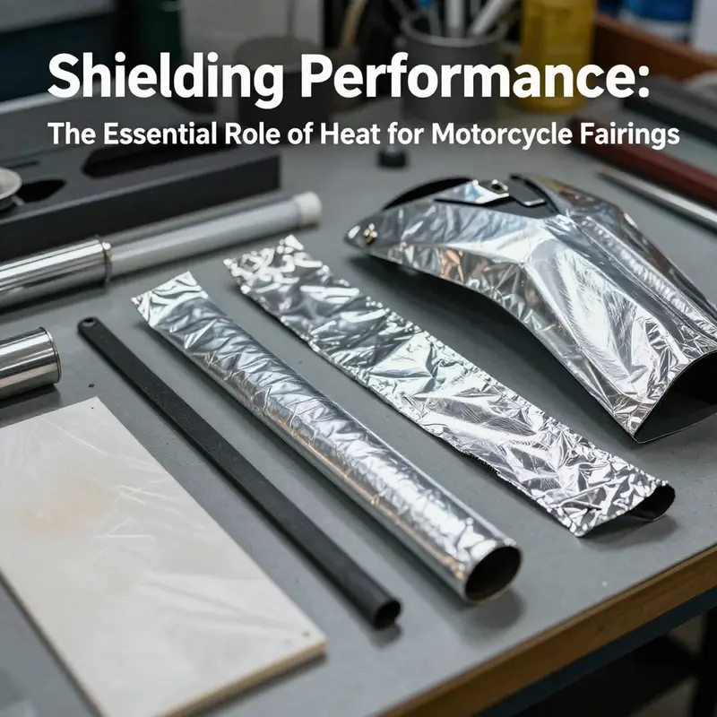 Visual representation of a motorcycle fairing equipped with a heat shield showcasing its protective features.