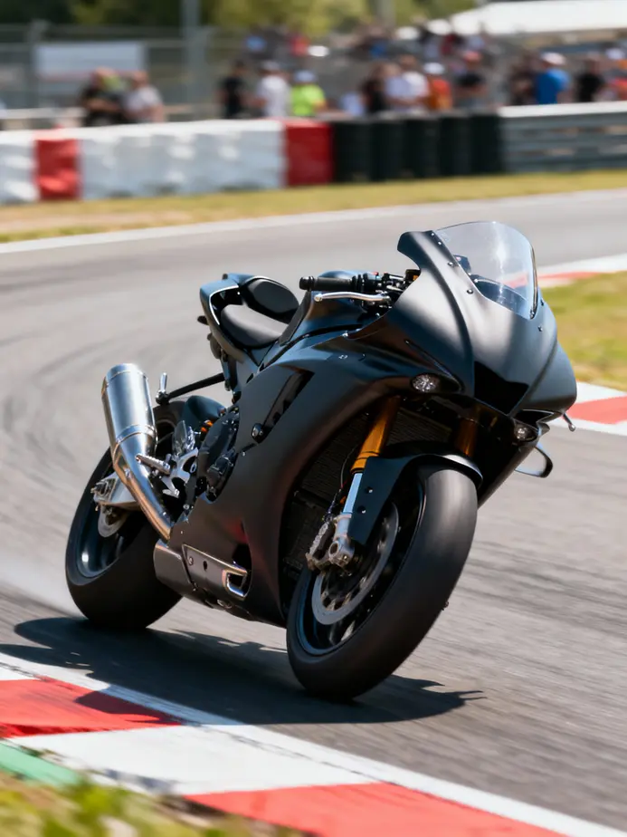 Streamlined design of motorcycle race fairings enhances speed and stability on the track.