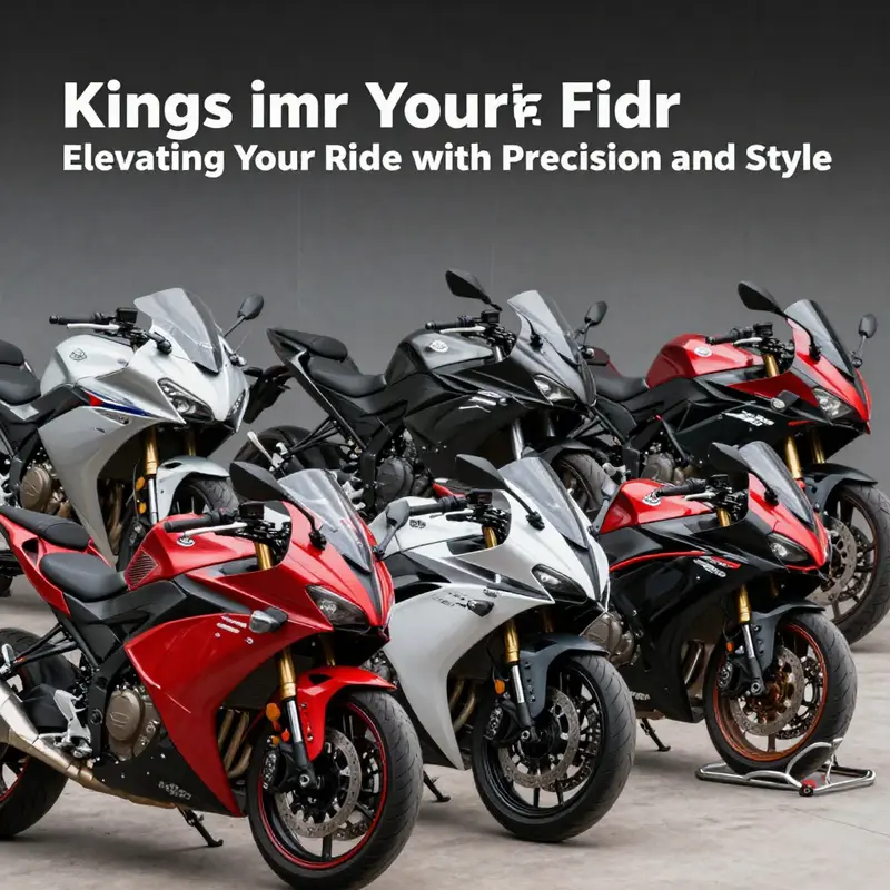 Display of Kings motorcycle fairings on several motorcycles, emphasizing different designs and vibrant colors.