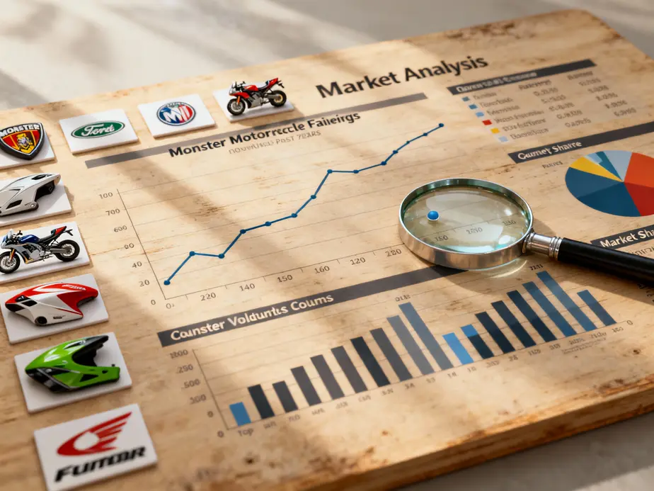 An assortment of custom-designed Monster motorcycle fairings featuring vibrant colors and unique graphics.