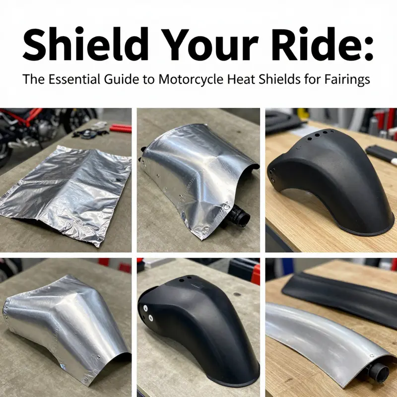 A variety of materials used for motorcycle heat shields, showcasing options for different performance needs.