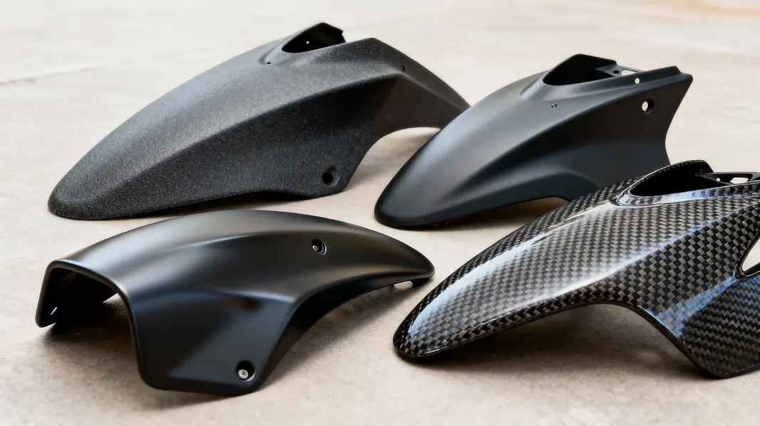 Streamlined design of motorcycle race fairings enhances speed and stability on the track.