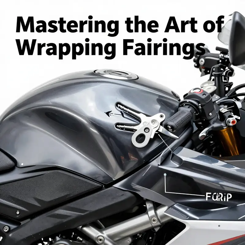Technician demonstrating wrapping techniques on motorcycle fairings.