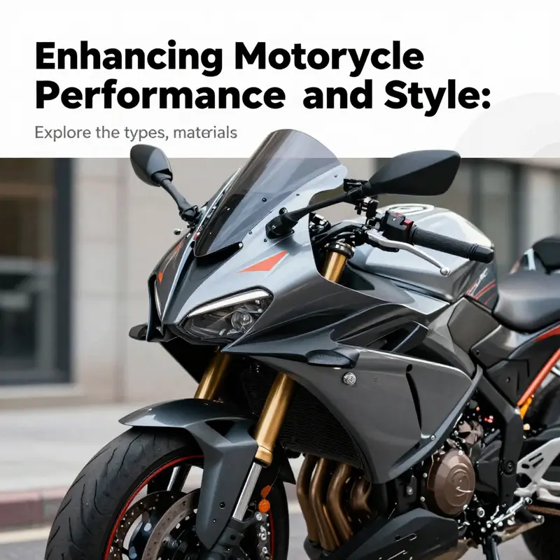 A sleek motorcycle with an advanced fairing on display in a vibrant urban environment.