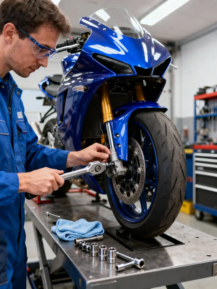 Illustration of motorcycle fairing set components highlighting their materials.