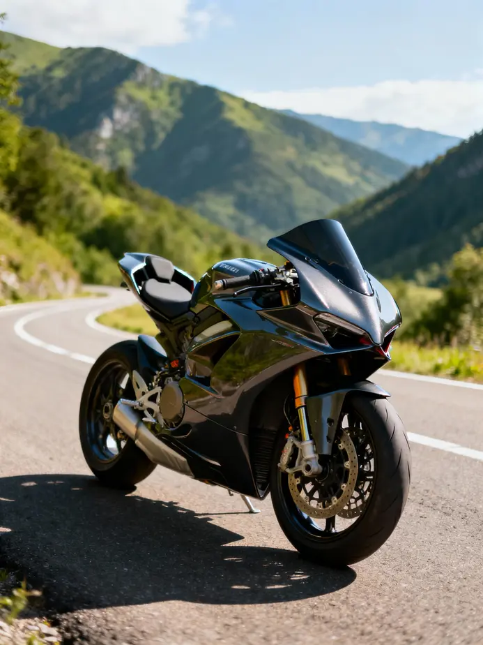A stylish sport motorcycle featuring a premium fairing kit against a scenic road, symbolizing adventure.