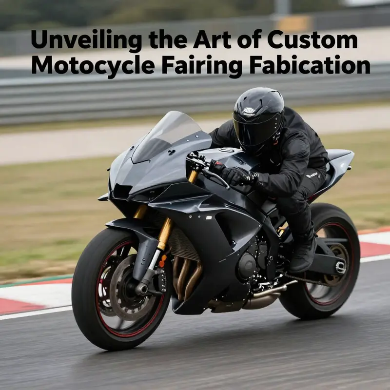 A variety of motorcycle fairings showcasing the materials and tools used in custom fabrication.