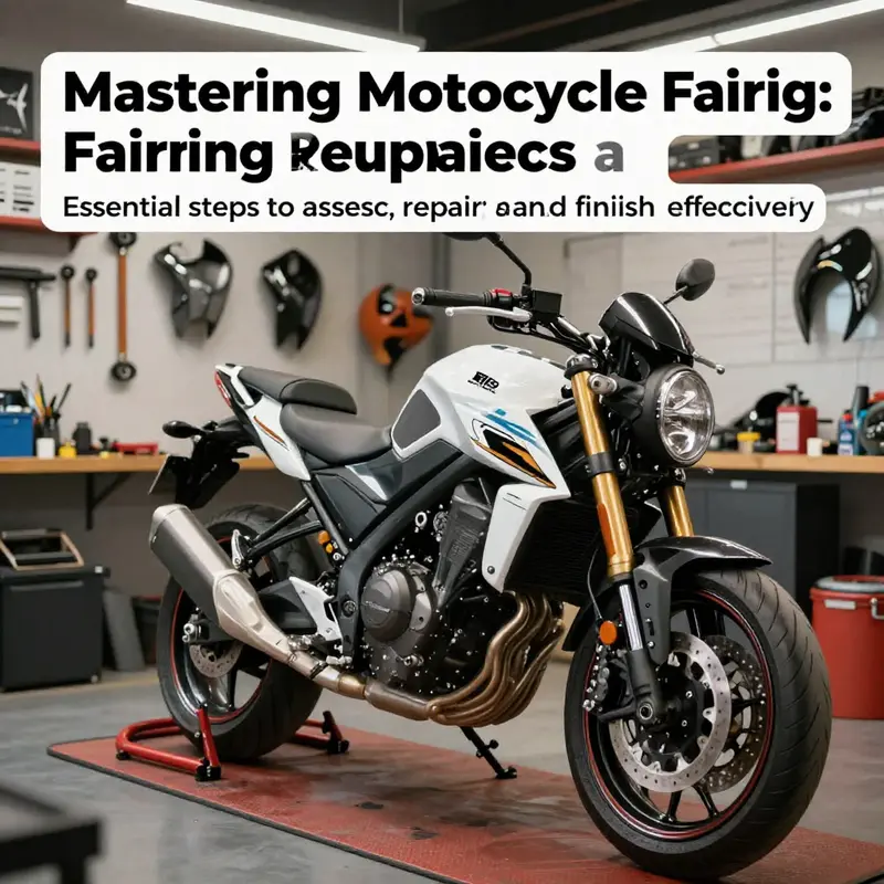 A motorcycle repair shop setting displaying tools and well-maintained motorcycles.