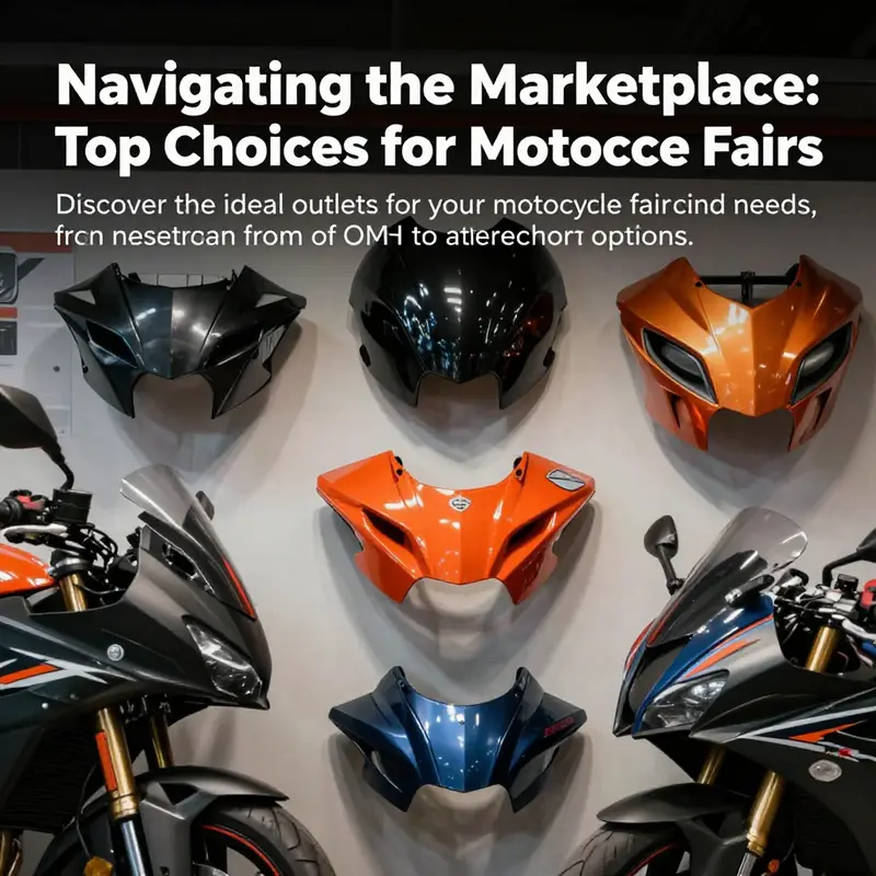 A diverse assortment of motorcycle fairings displayed on a colorful background, emphasizing different styles and materials.
