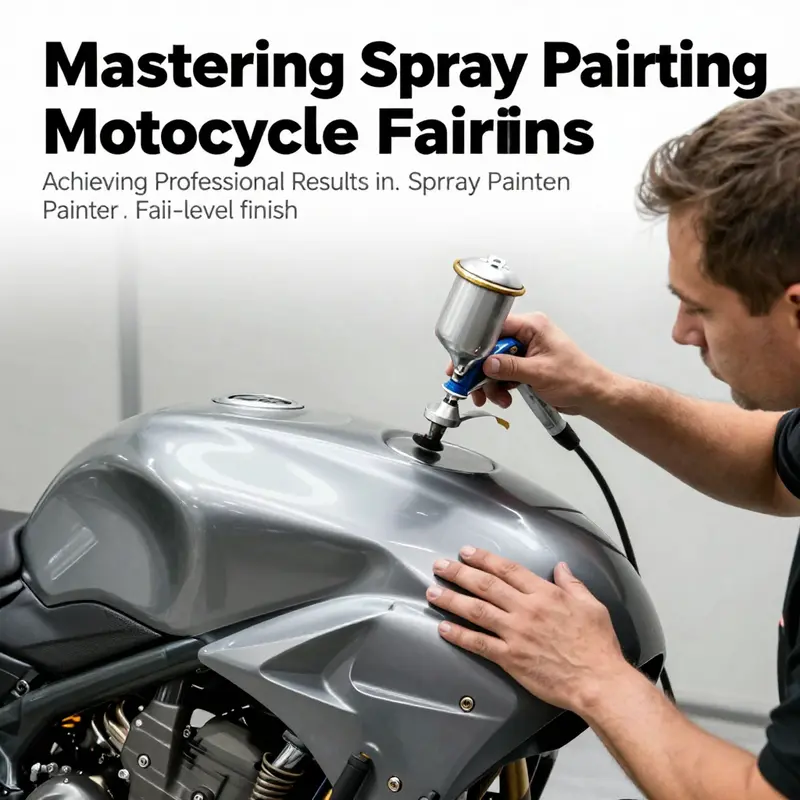 Step-by-step guide illustrating the spray painting process of motorcycle fairings.