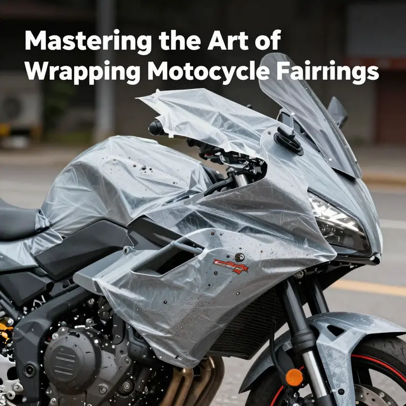 Technician demonstrating wrapping techniques on motorcycle fairings.