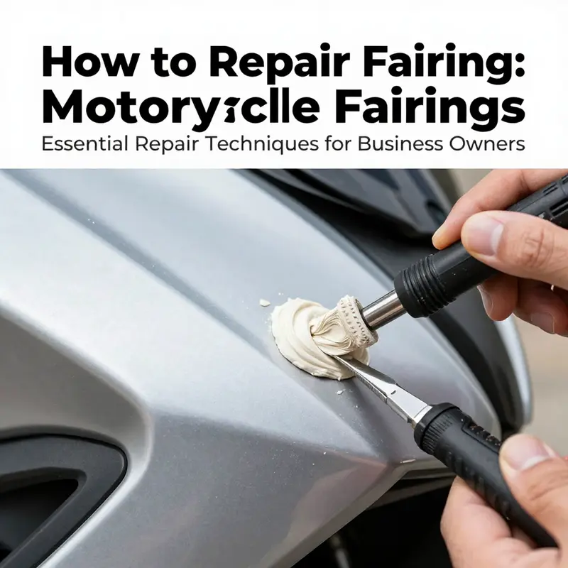 Applying body filler to repair minor damage on motorcycle fairings.