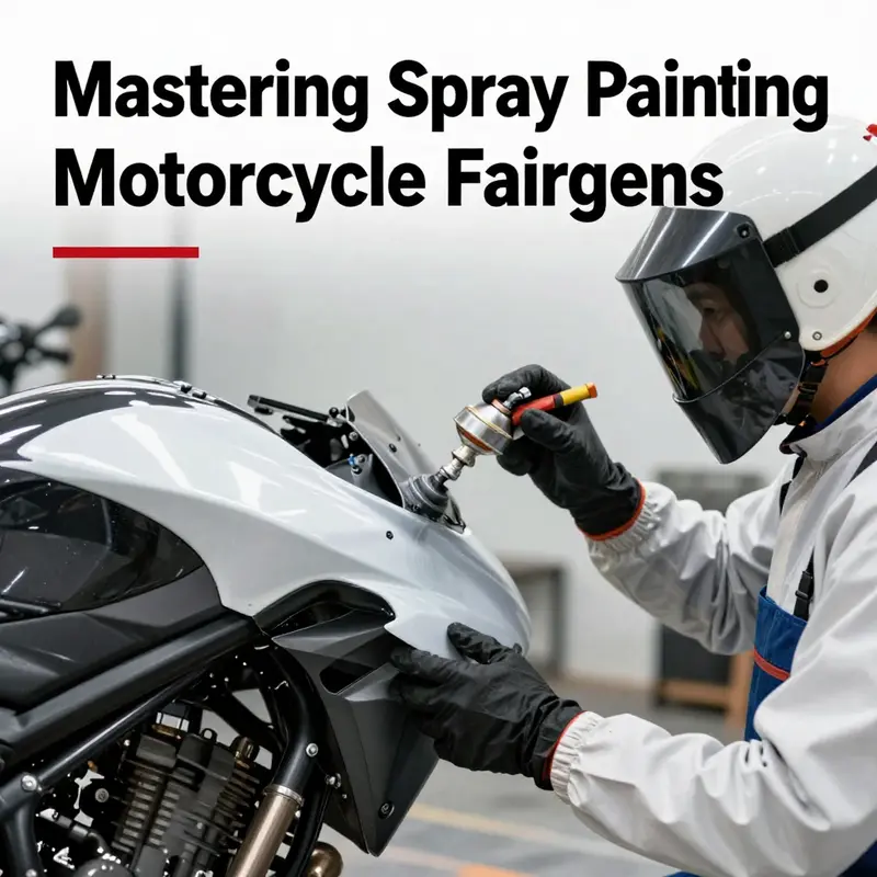 Step-by-step guide illustrating the spray painting process of motorcycle fairings.