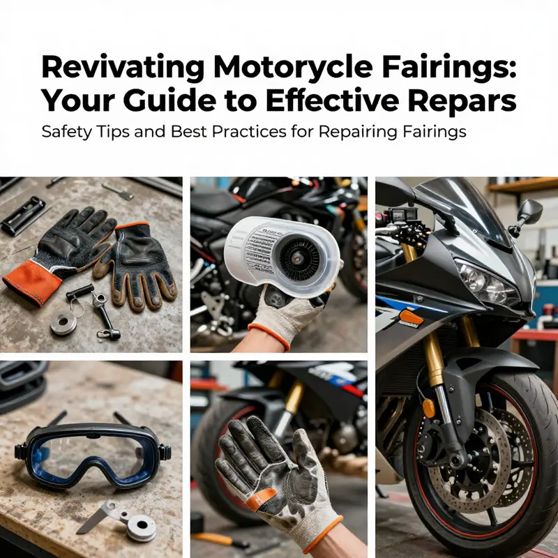 Mechanic applying body filler to repair minor dents and scratches on a motorcycle fairing.