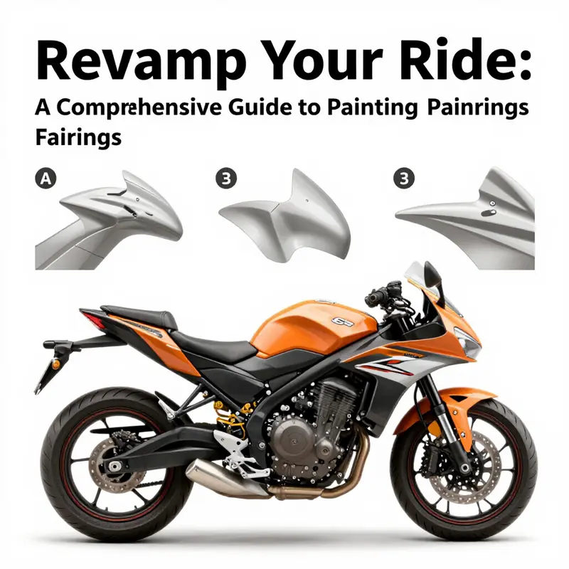 A detailed step-by-step illustration of the motorcycle fairing painting process.