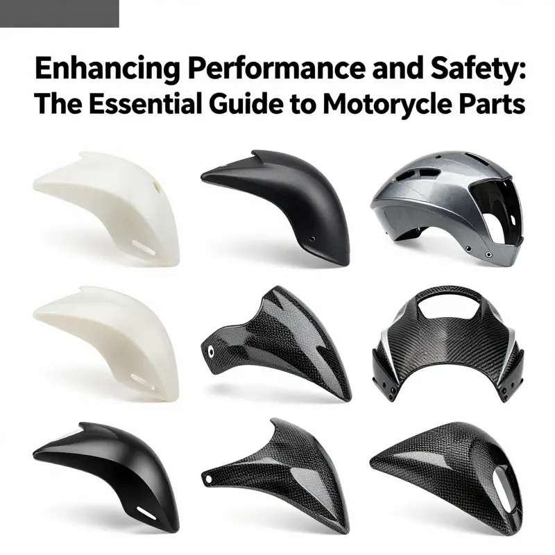 A variety of motorcycle fairing parts made from different materials showcasing their distinct characteristics.