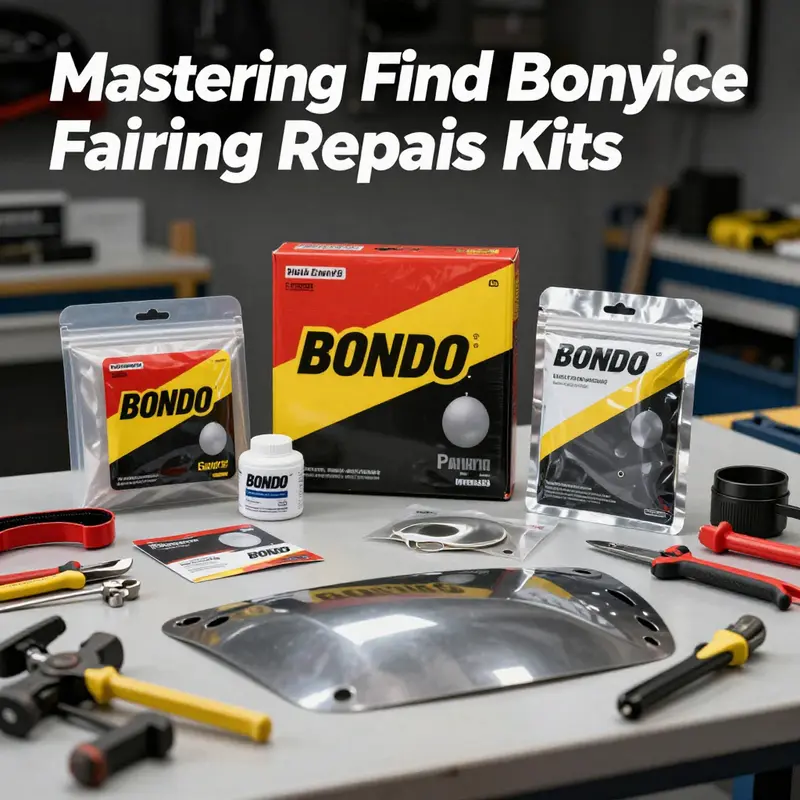 Step-by-step application of Bondo on a motorcycle fairing, demonstrating the repair process.