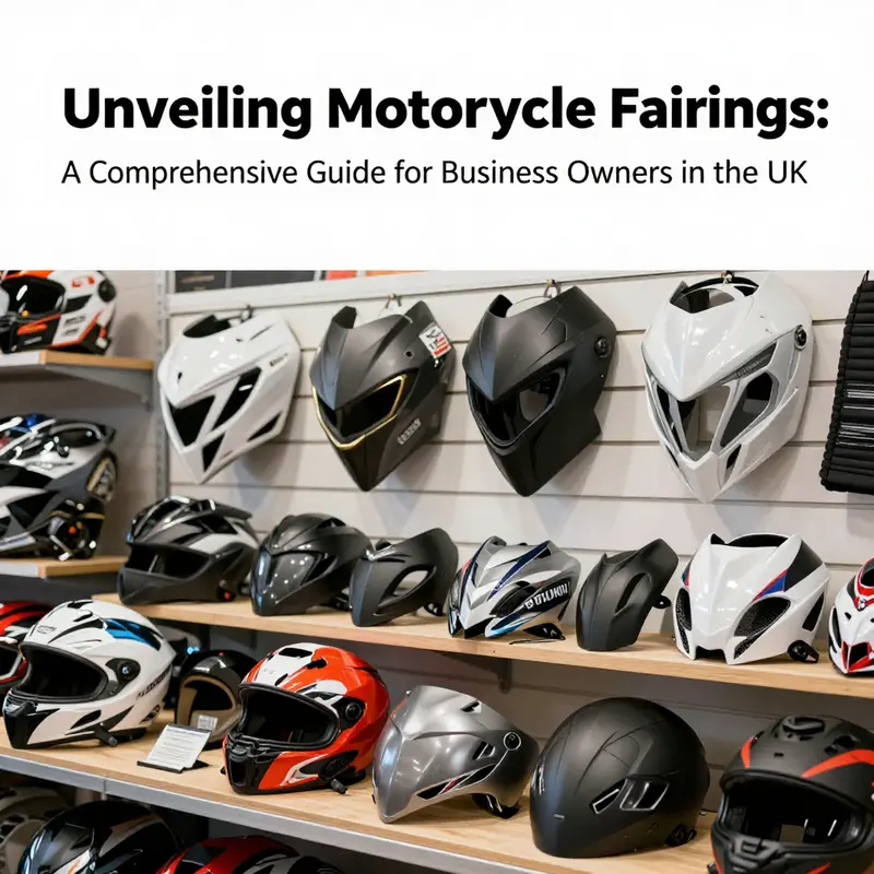 Different types of motorcycle fairings displayed in a workshop, illustrating options for customization.