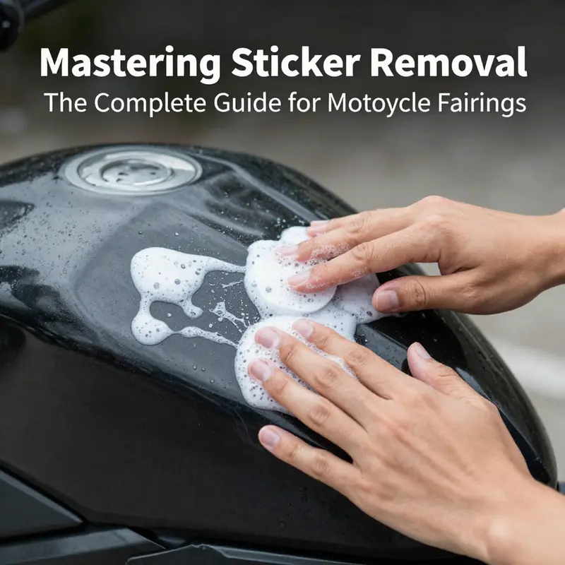 Using heat to safely remove stickers from motorcycle fairings.