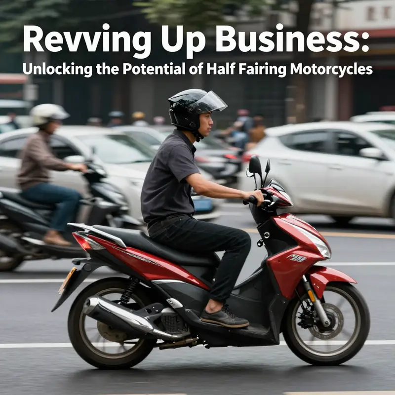 A modern half fairing motorcycle emphasizes its stylish design and aerodynamic efficiency.